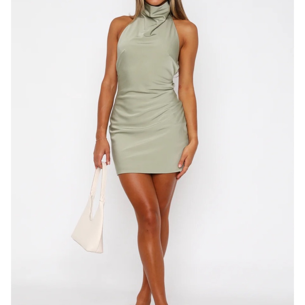 White Fox Sage Green Backless Dress